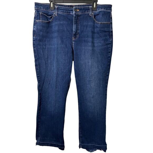 Talbots Straight Leg Womens Dark Wash Stretch Raw Hem High Rise Jeans sz 16 - Picture 1 of 16